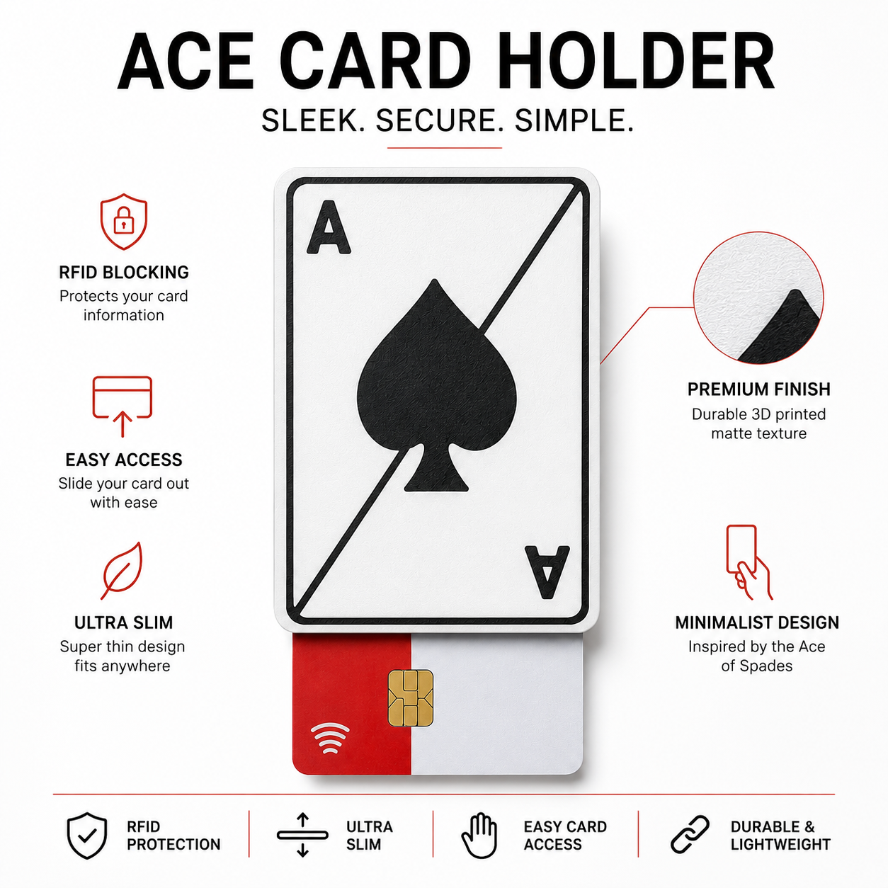 AceShield | Ace of Spades Contactless Card Cover | Slim NFC Tap & Pay Sleeve