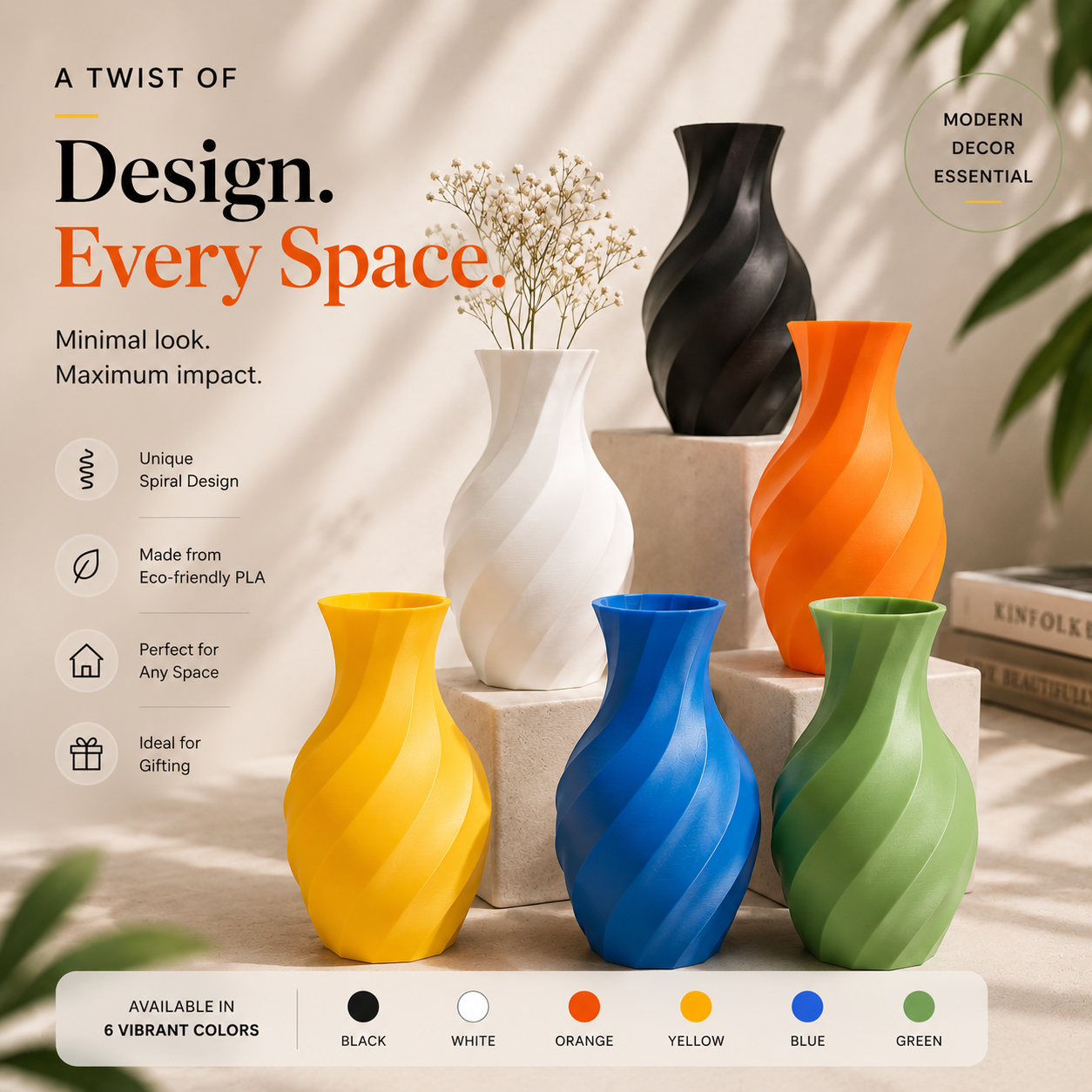 modern 3D printed spiral vase
