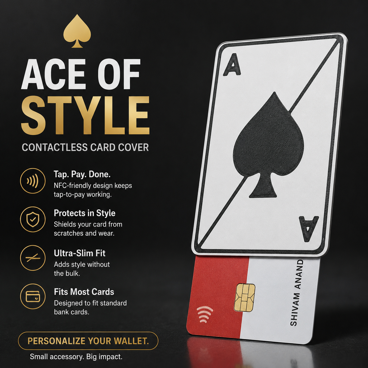 AceShield | Ace of Spades Contactless Card Cover | Slim NFC Tap & Pay Sleeve