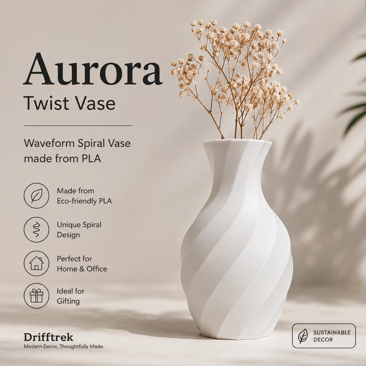 modern 3D printed spiral vase